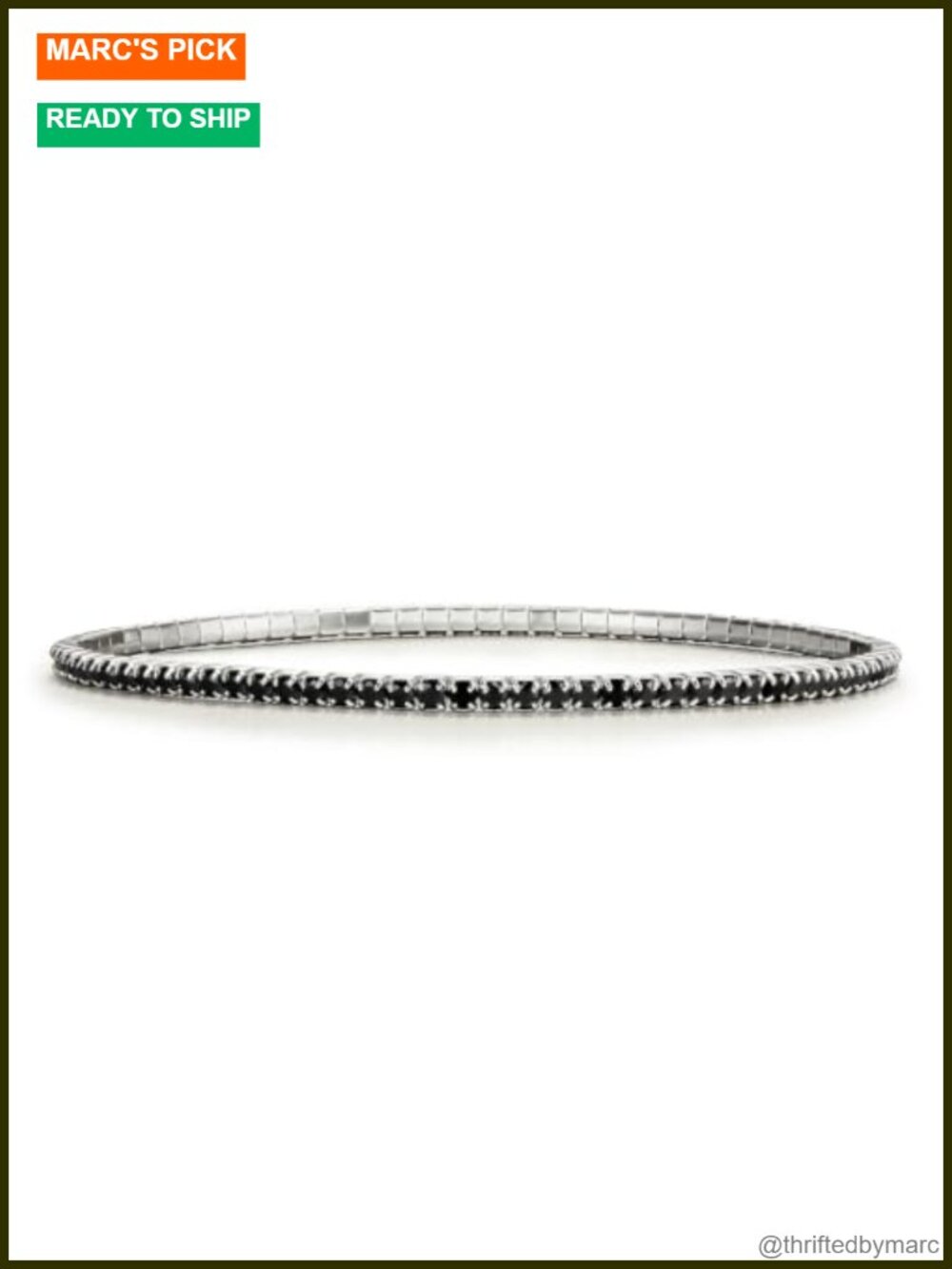Black Spinel Tennis Bracelet Stretch Silver 6.7 7.5 inch